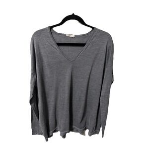 6397 Women's M Blue Gray Long sleeve Top Silk Cotton Blend Basic Closet Staple